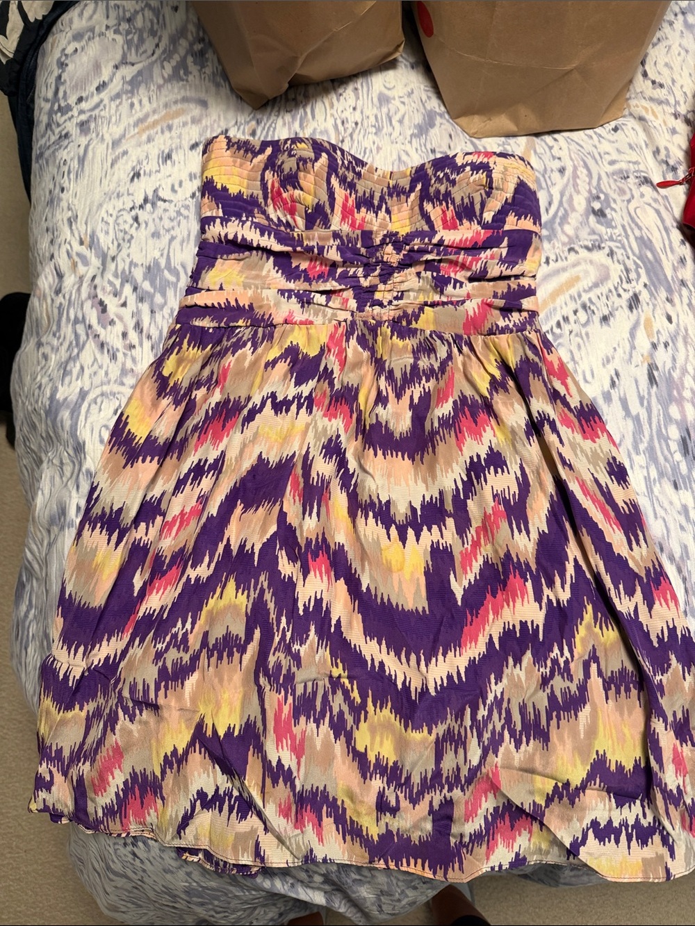 Parker Strapless Print Dress in Purple, Pink & Yellow